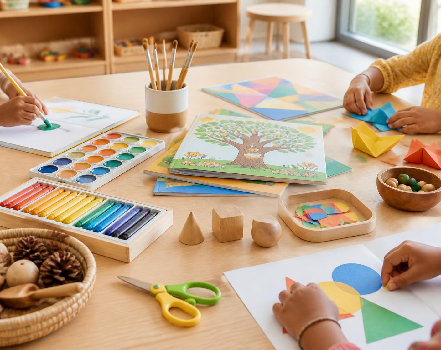 Colourful children's art and craft activity books with creative materials
